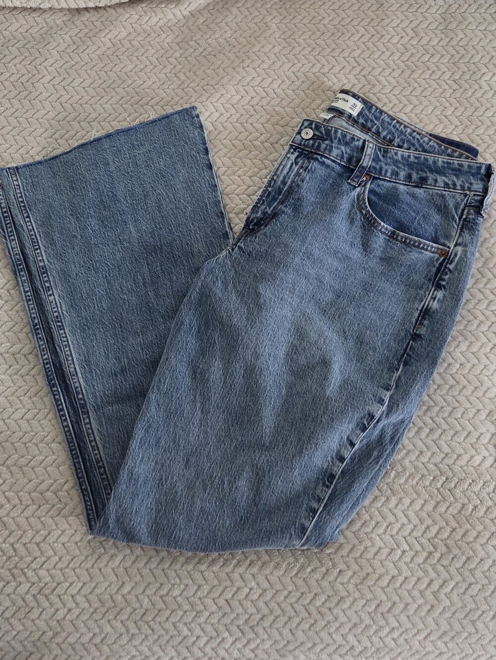 Abercrombie Curve Love Mid-Rise Bootcut Jeans in Medium Blue